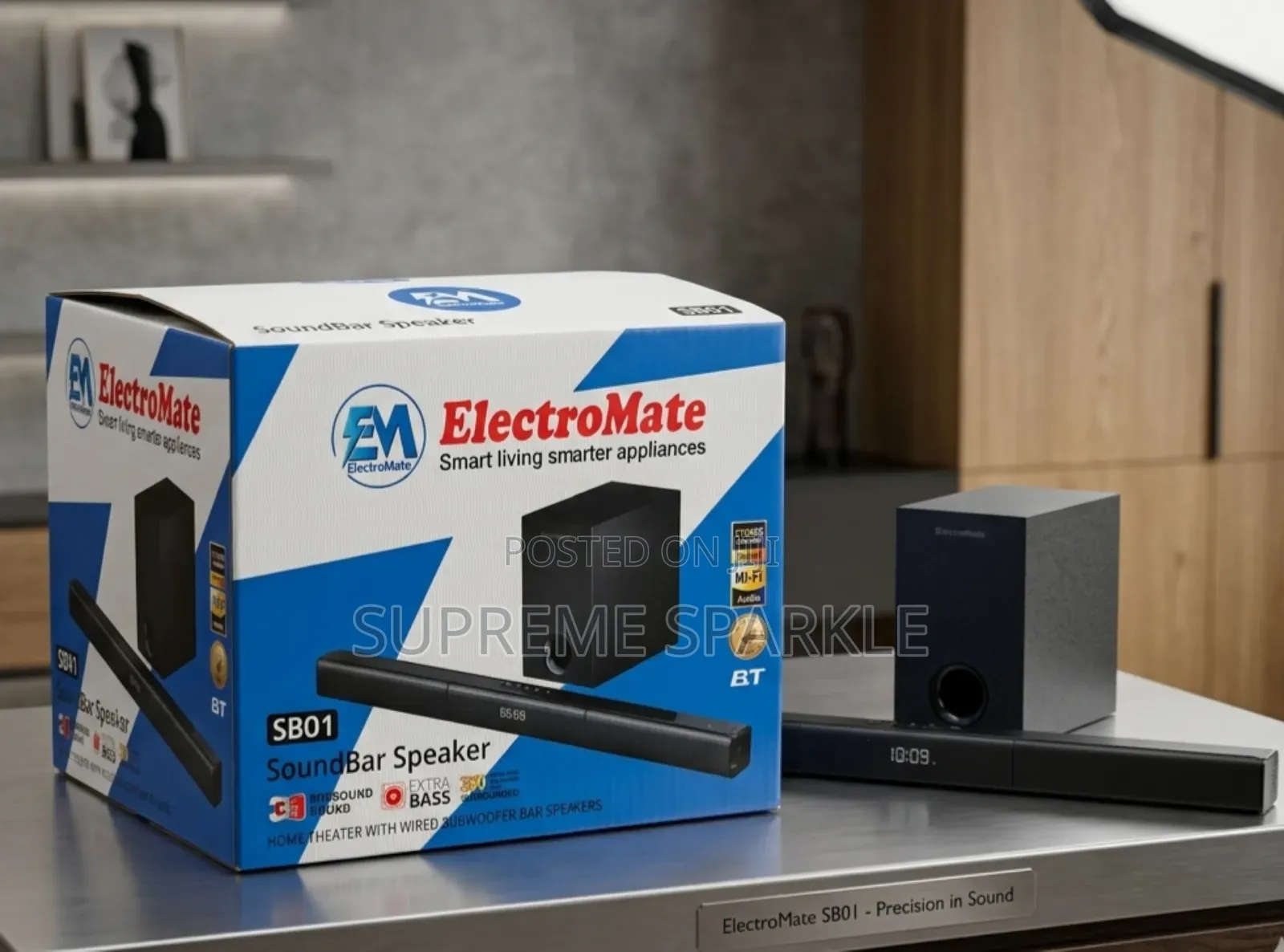 Electromate Sb01 Soundbar Speaker System With a Wired Subwoofer.