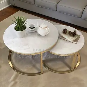 Luxury Marble Look Nesting Coffee Tables With Metal Gold Frame