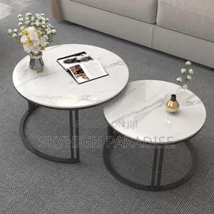 Modern Luxury 2in1 Pure Marble Nesting Tables With Black Stand