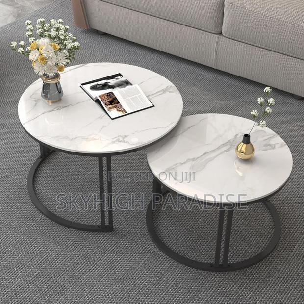 Modern Luxury 2in1 Pure Marble Nesting Tables With Black Stand