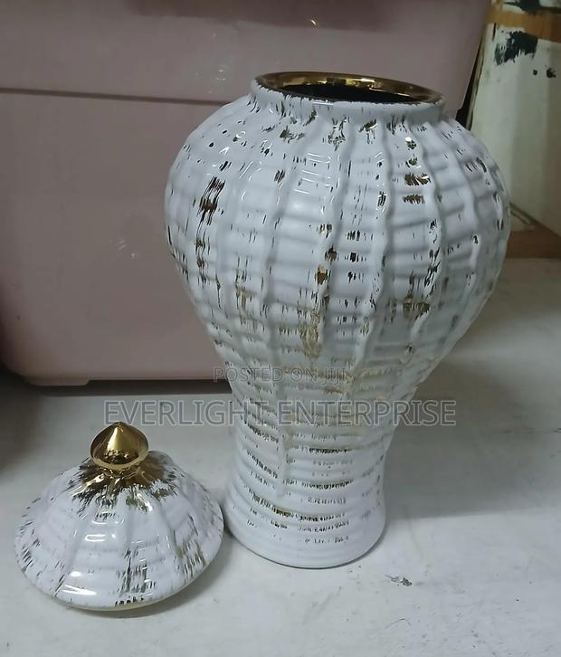 Ceremic Gold-Plated White Vase-Ginger - thumbnail 2