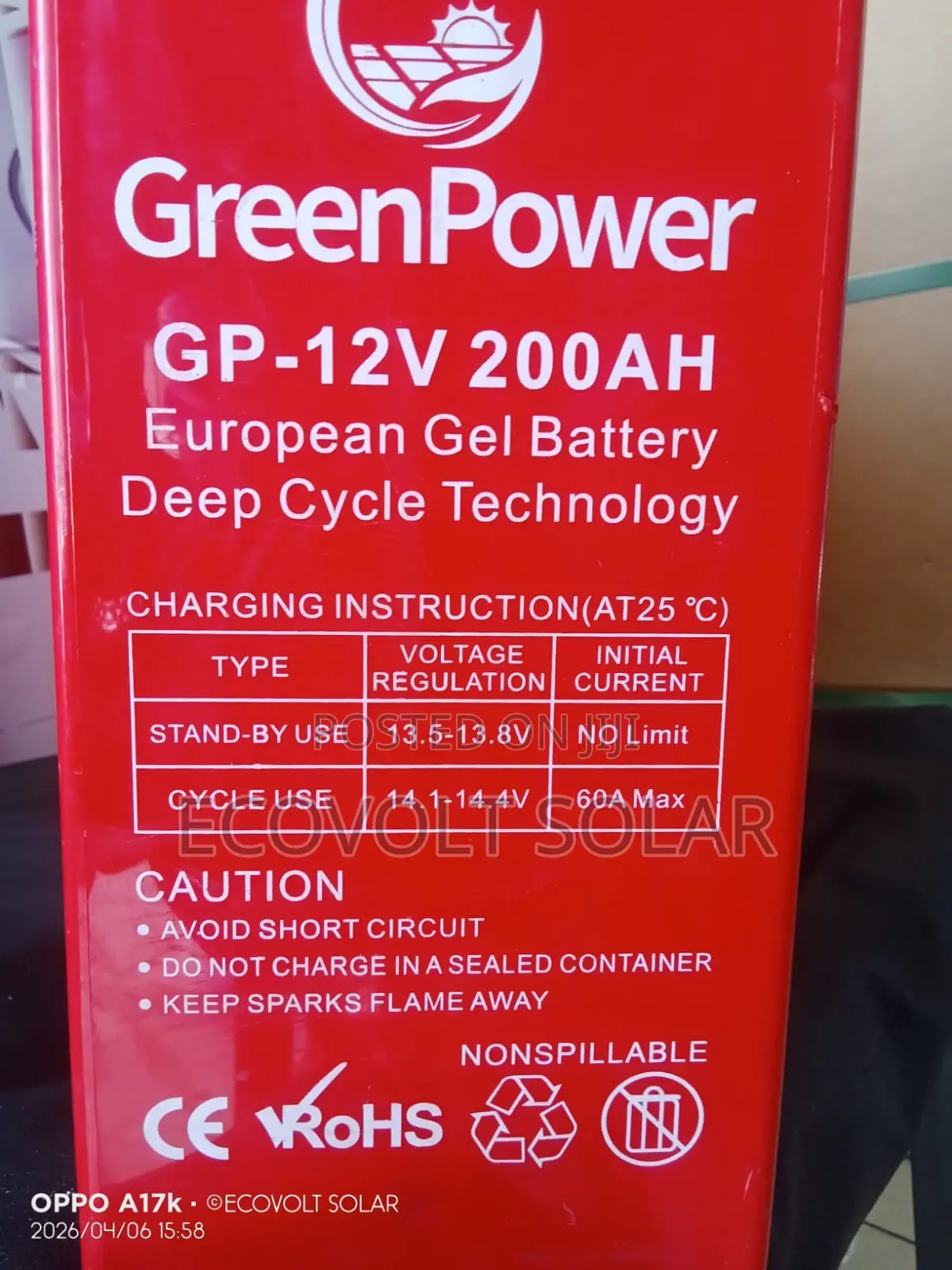 200ah 12v Green Power Gel Solar Battery