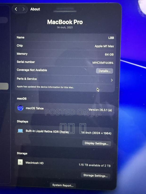 Laptop Apple MacBook Pro 64GB Apple M1 Max SSD 2T