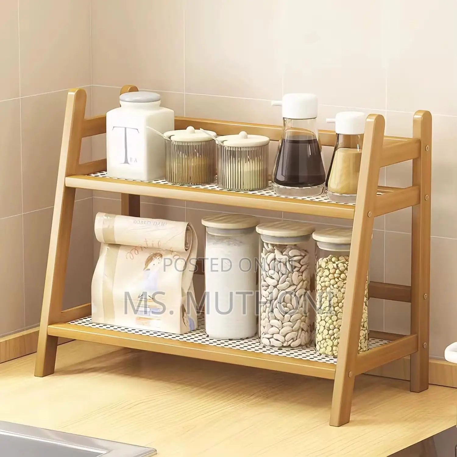 Wicker Style Bamboo Countertop Storage Rack.