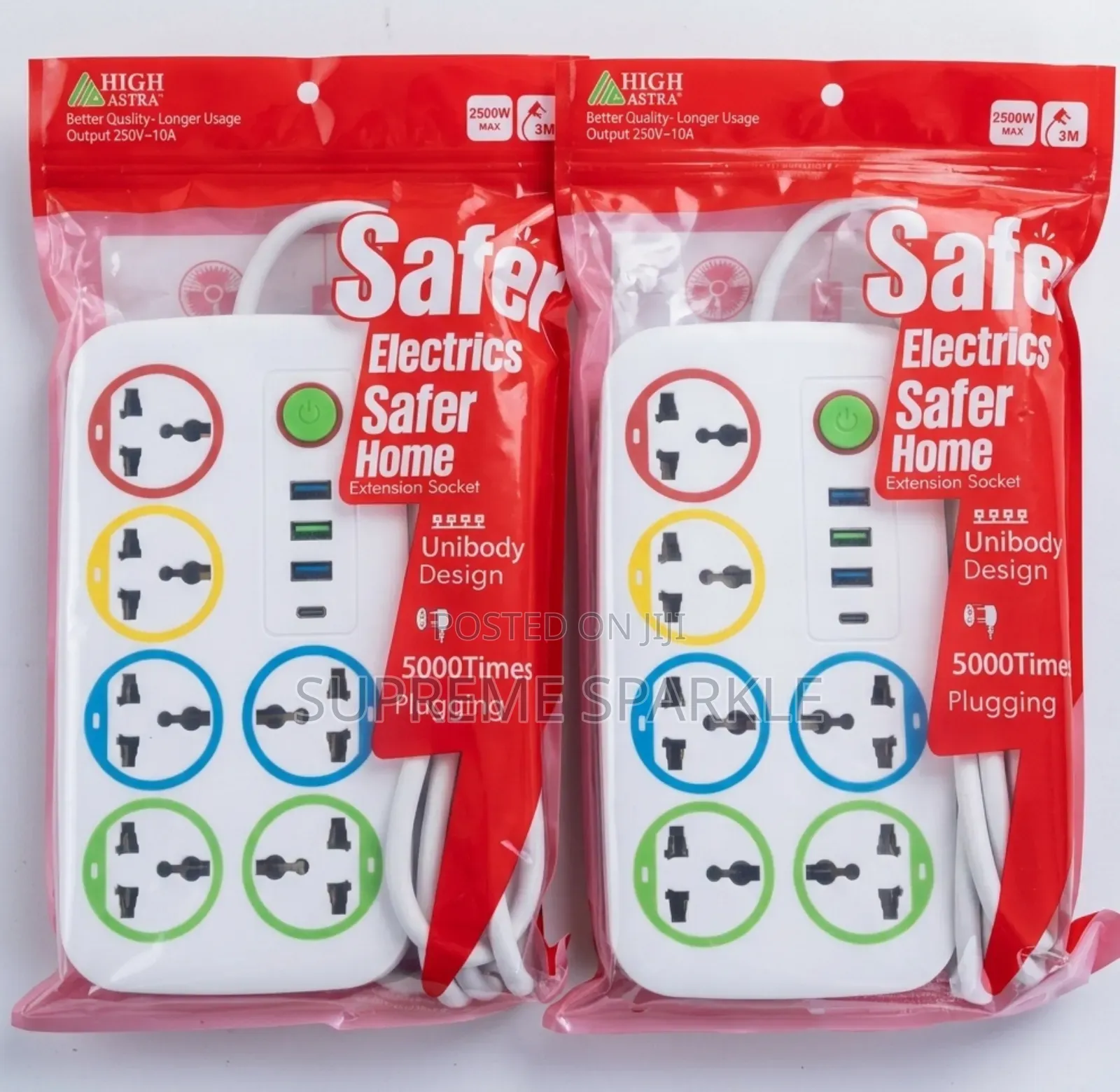 High Astra 6-Way Extension Socket, 3 Usb Port, 1 Typec, 3m Cable