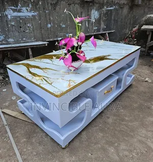 Executive White Coffee Table With Marble Topping.