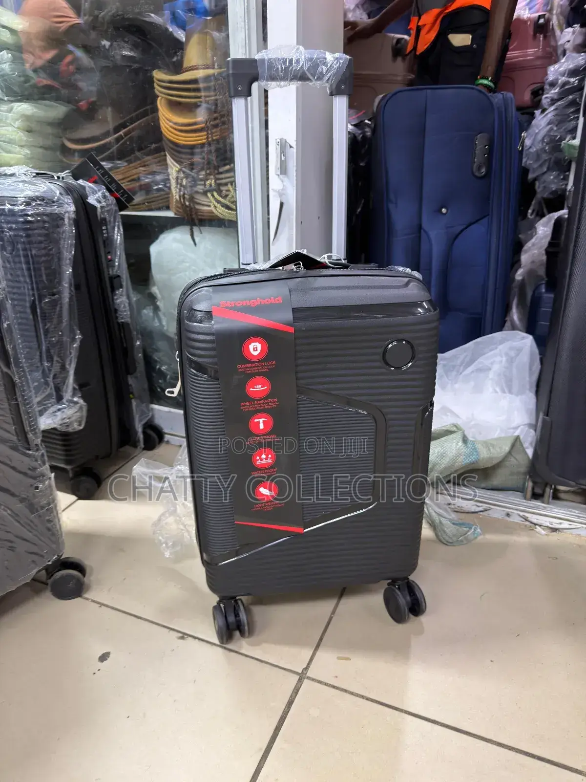 Black Small Size Rubber Unbreakable Suitcase 
Height 48cm