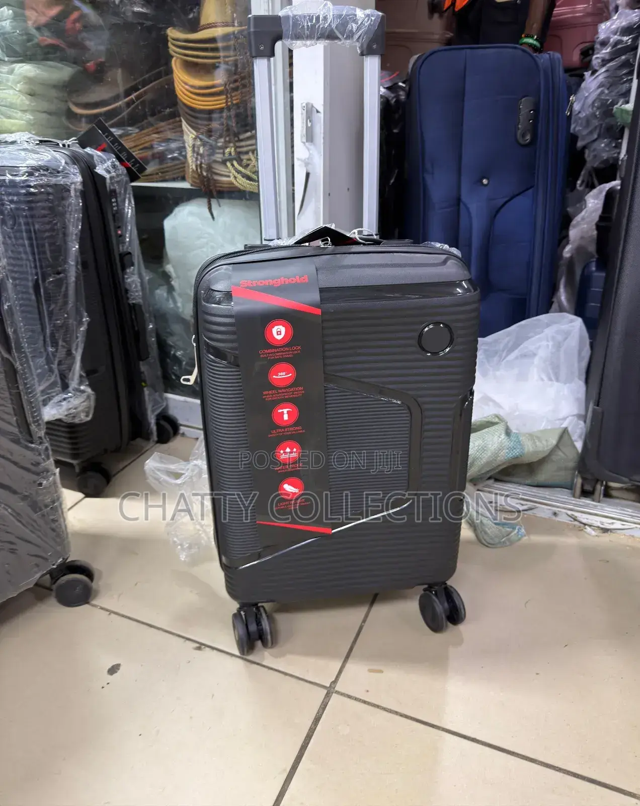 Black Small Size Rubber Unbreakable Suitcase 
Height 48cm