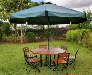 Wooden Metallic Six Seater Chairs +Umbrella