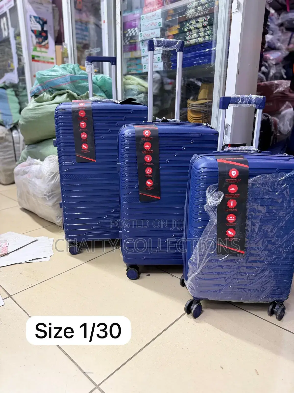 New Blue 3 in 1 Rubber Unbreakable Suitcase Size 1