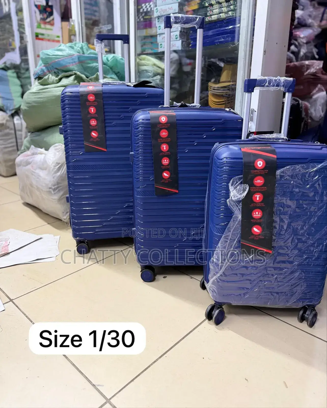 New Blue 3 in 1 Rubber Unbreakable Suitcase Size 1