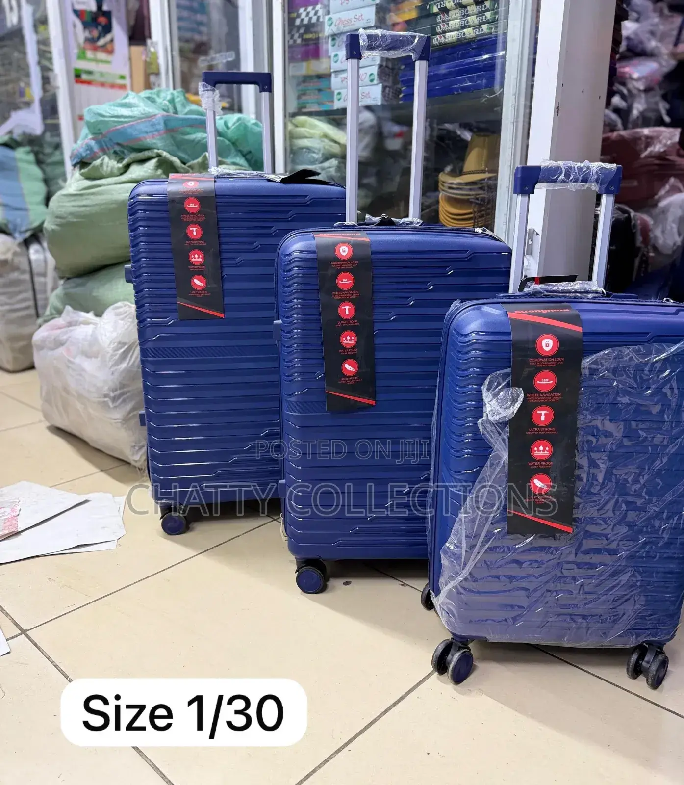 New Blue 3 in 1 Rubber Unbreakable Suitcase Size 1