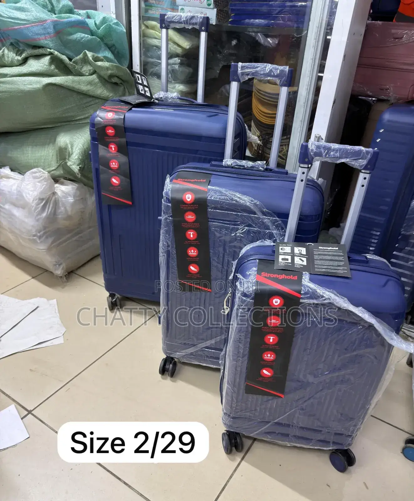 Blue Navy 3 in 1 Rubber Unbreakable Suitcase Size 2