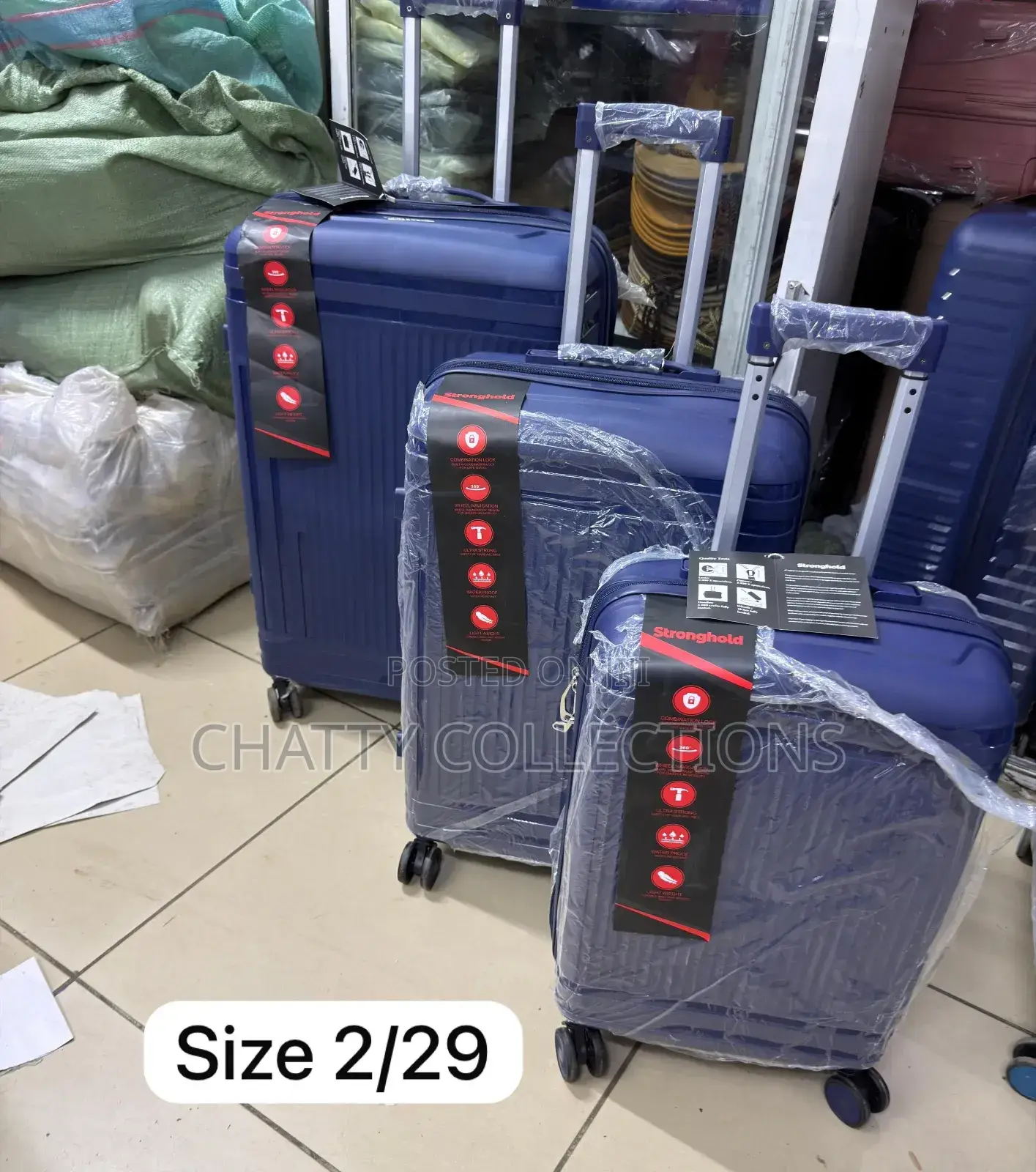 Blue Navy 3 in 1 Rubber Unbreakable Suitcase Size 2
