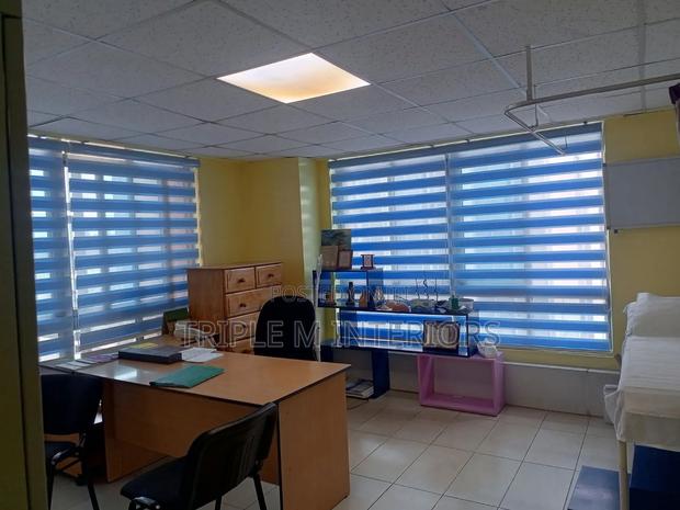 Light Blue Striped Roller Blinds |Home Office Window - main view