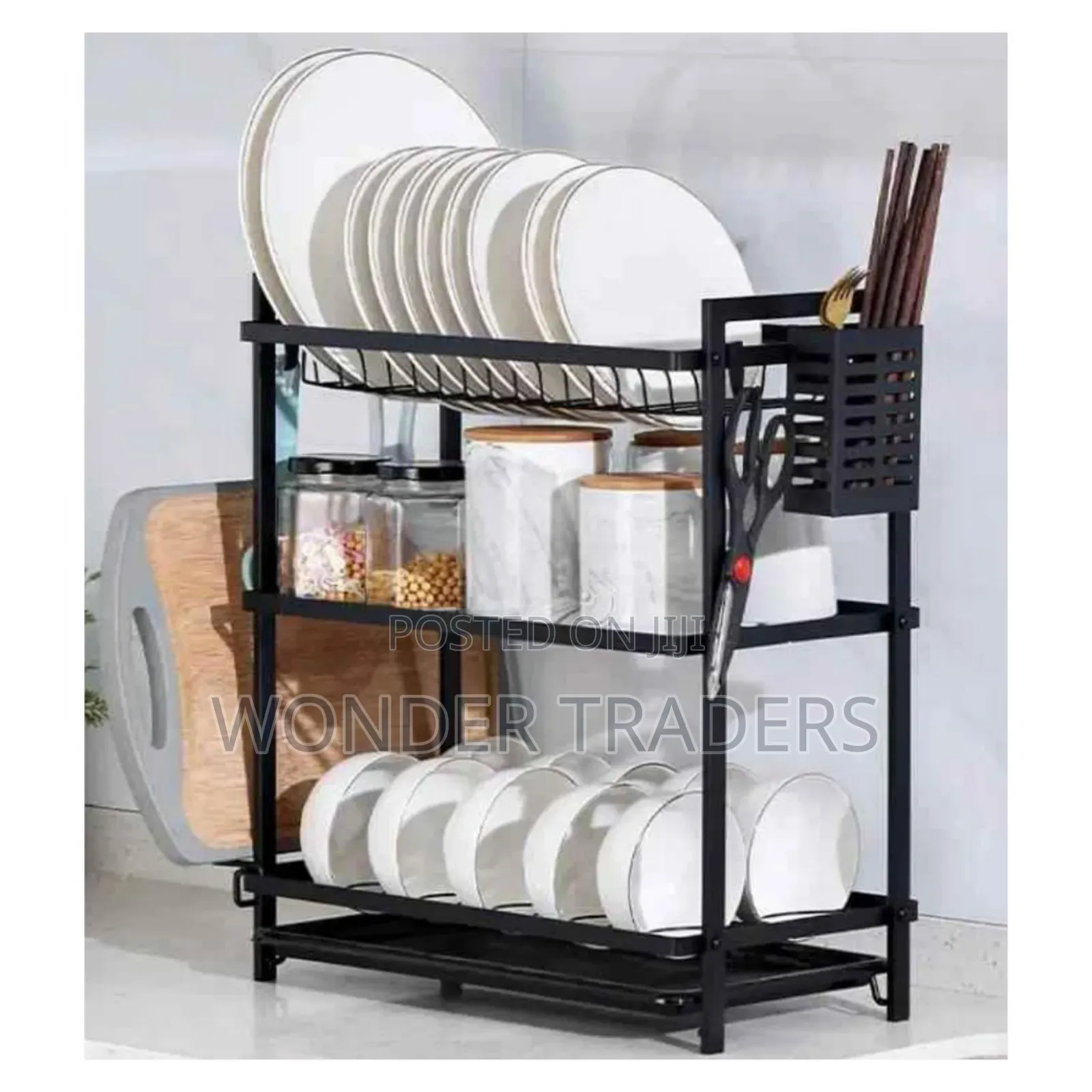 3 Tier All Black Metallic Dishrack
