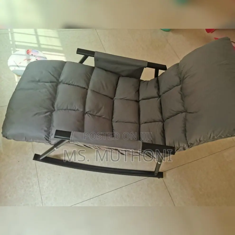 Adjustable Rocking Chair With a Plush Grey Cushion Robust Iron Frame