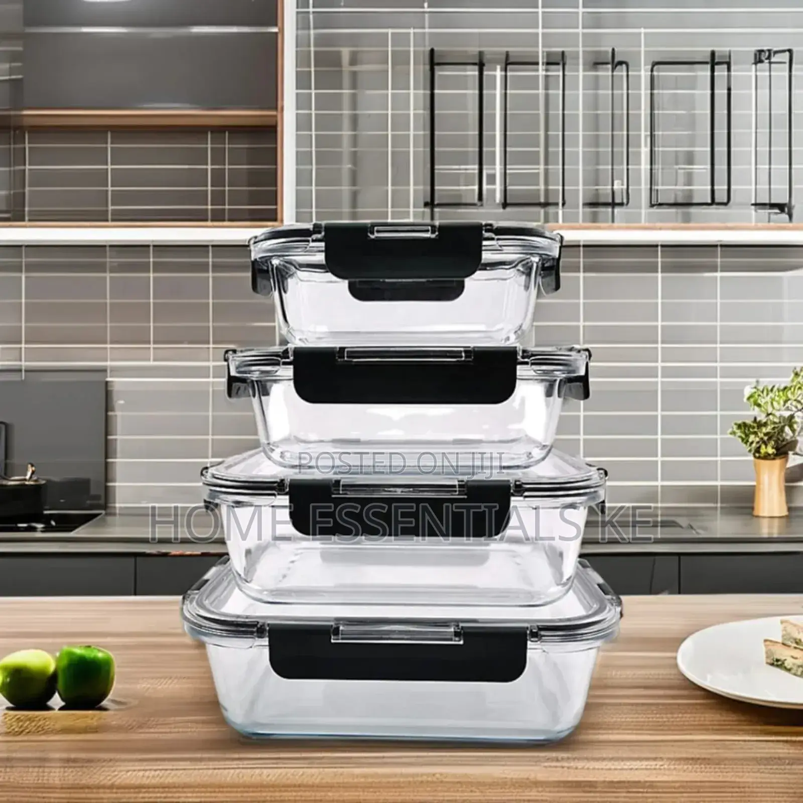 *4 PCS Glass Food Container Set 370ml, 640ml, 1040ml, 1520ml Glass