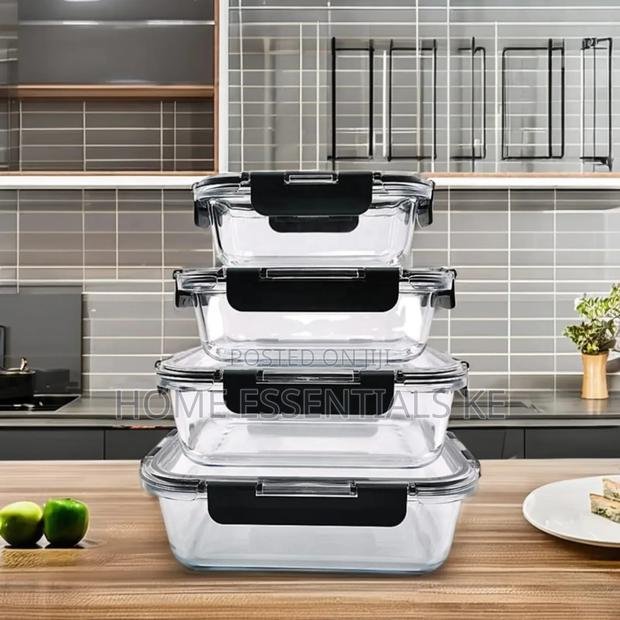 *4 PCS Glass Food Container Set 370ml, 640ml, 1040ml, 1520ml Glass