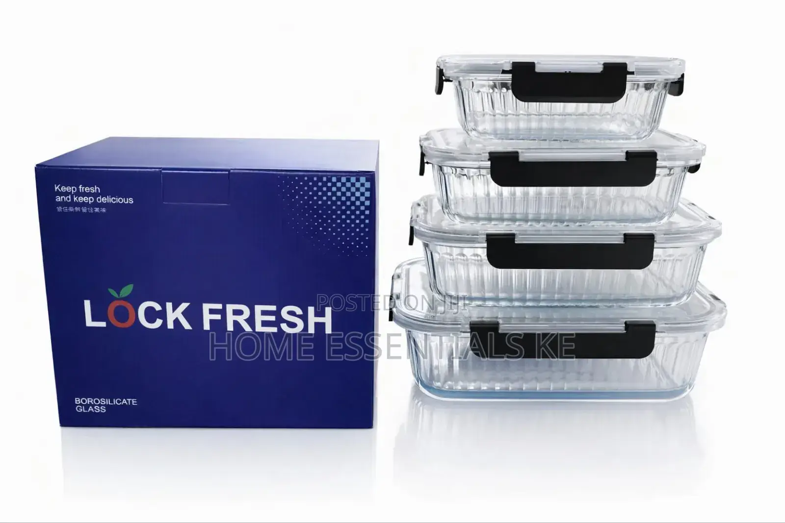 *4 PCS Glass Food Container Set 370ml, 640ml, 1040ml, 1520ml Glass