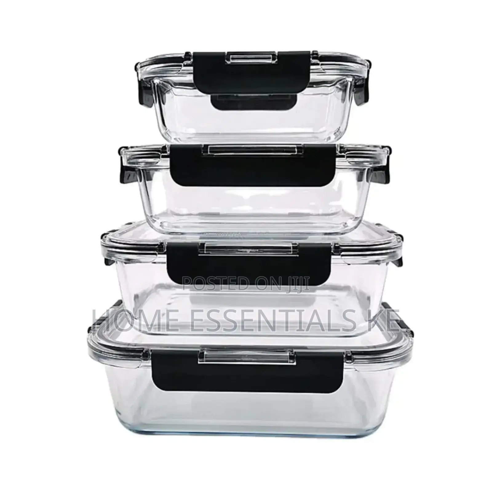 *4 PCS Glass Food Container Set 370ml, 640ml, 1040ml, 1520ml Glass