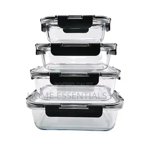 *4 PCS Glass Food Container Set 370ml, 640ml, 1040ml, 1520ml Glass