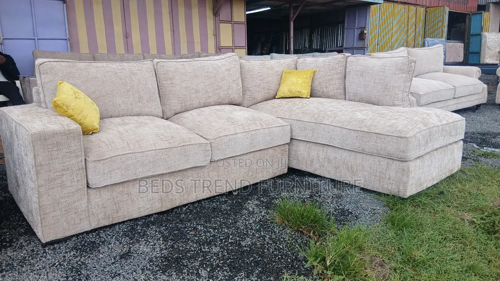 6 Seater Elegant Beige L-Shaped Sectional Sofa.