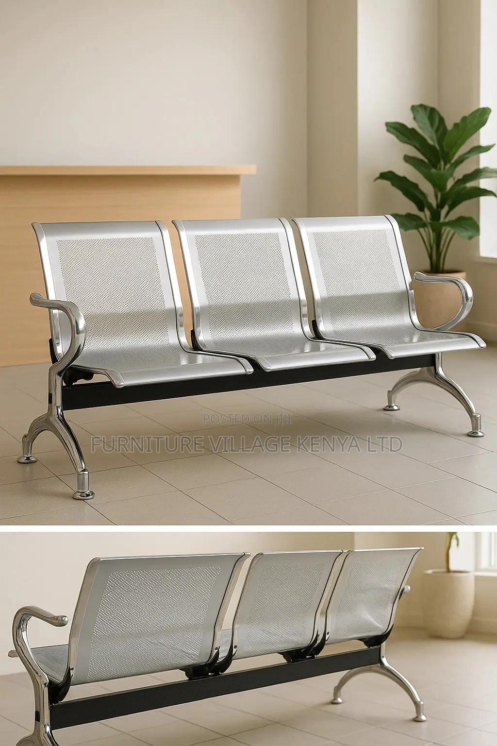 Office Bench; 3‐Seat Industrial Reception Bench