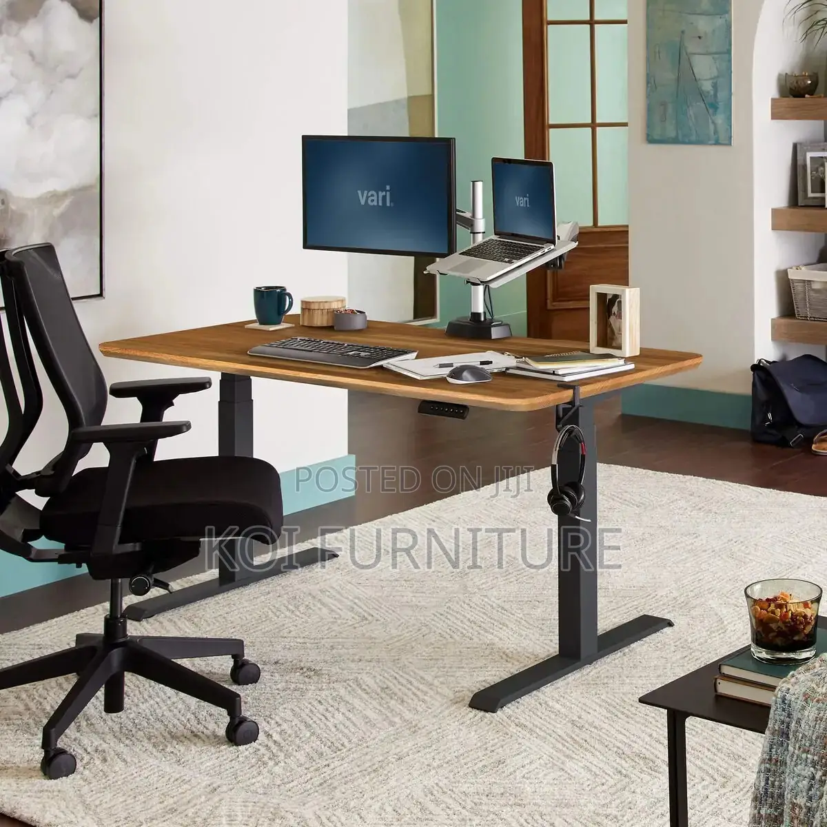 Office Desk; 1200mm Black Adjustable Standing Height Table