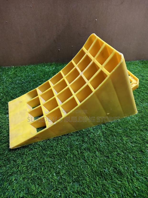 Yellow Plastic Wheel Chock With Handle - thumbnail 2