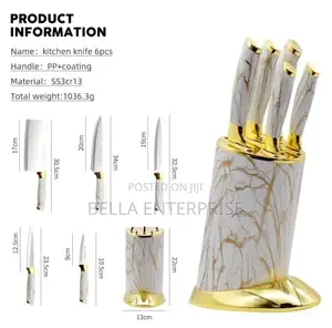 6pcs Kitchen Knife Sets With Round Stand and Gold Base