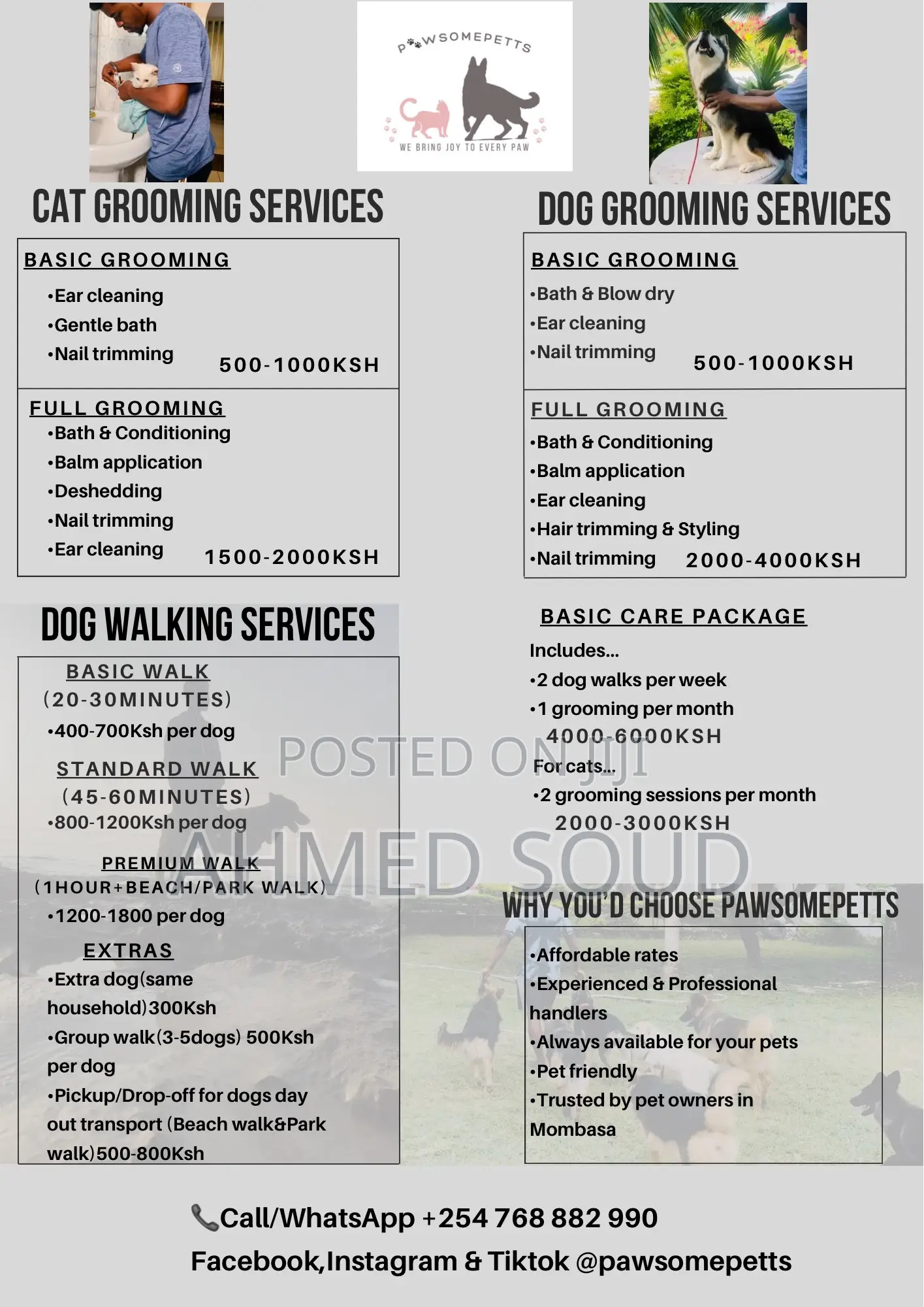 For Pets Services (Boarding, Grooming, Transport Walking)