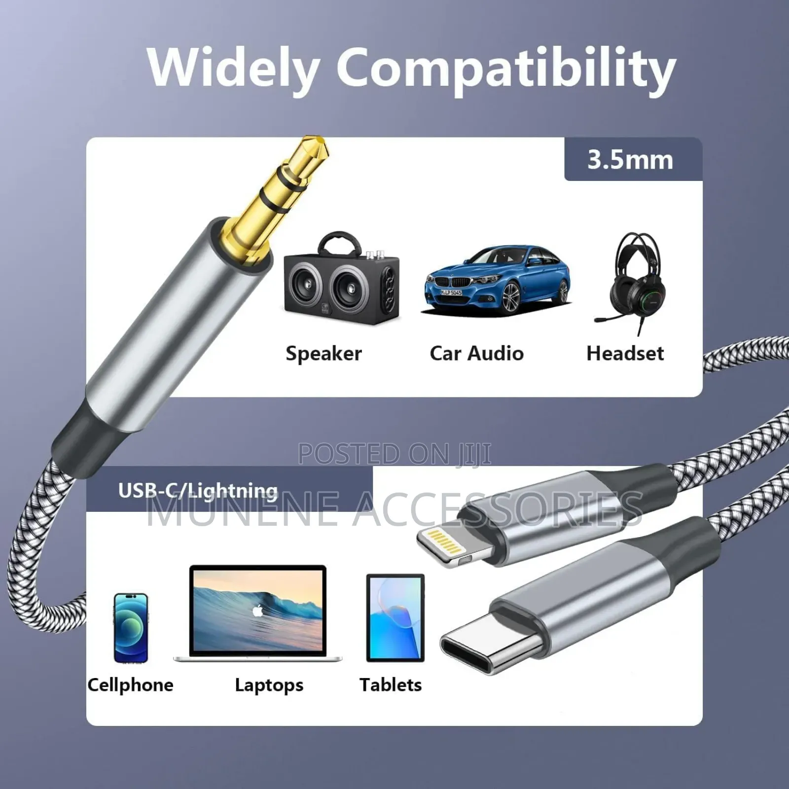 2-in-1 Aux Audio Cable Usb C to 3.5mm Aux Lightning to Audio Cable