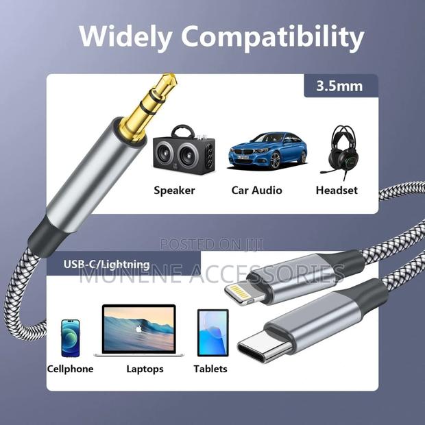 2-in-1 Aux Audio Cable Usb C to 3.5mm Aux Lightning to Audio Cable - thumbnail 3