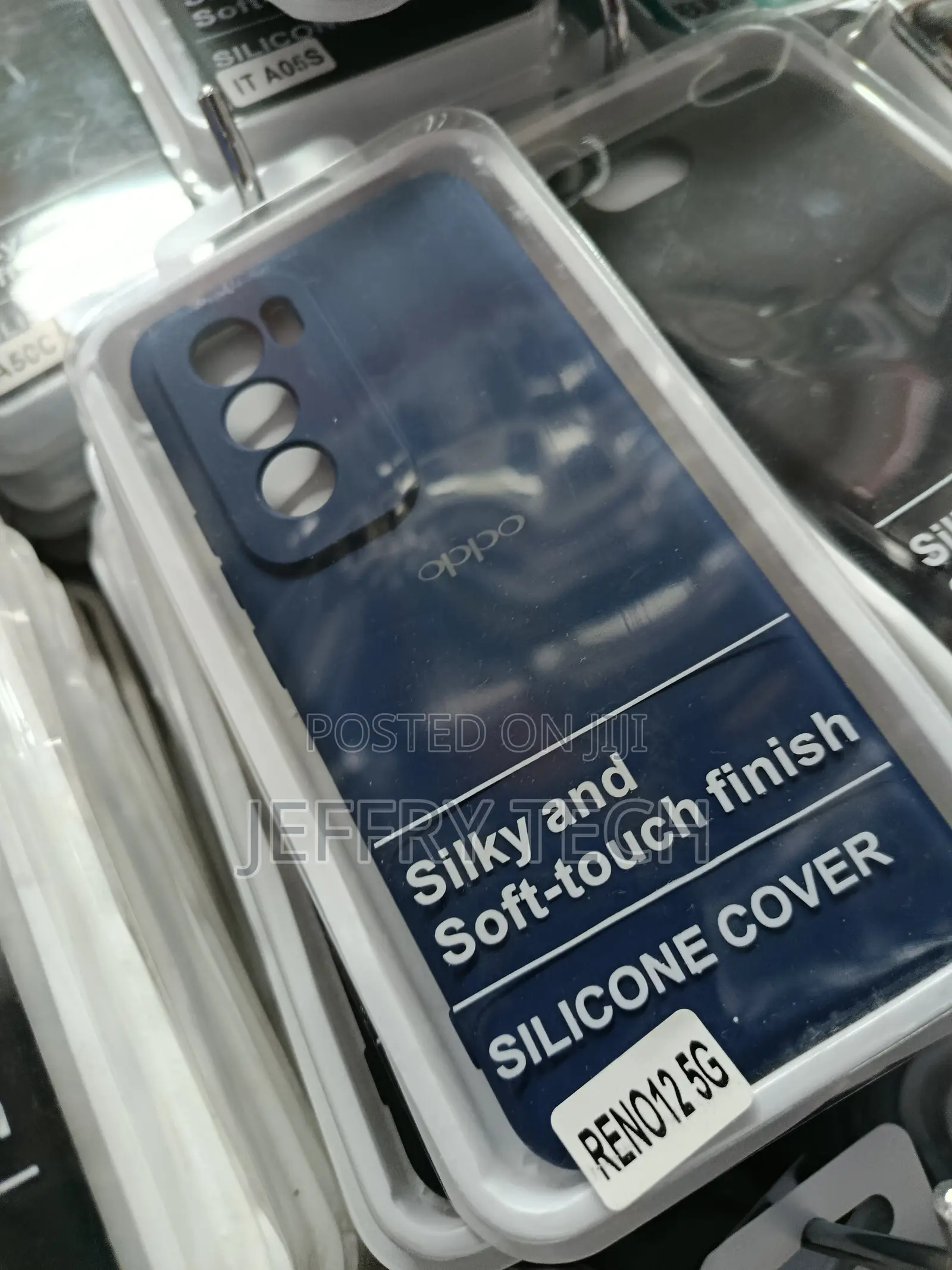 Dark Blue Silicone Protective Cover for Oppo Reno12 5g Smartphone.