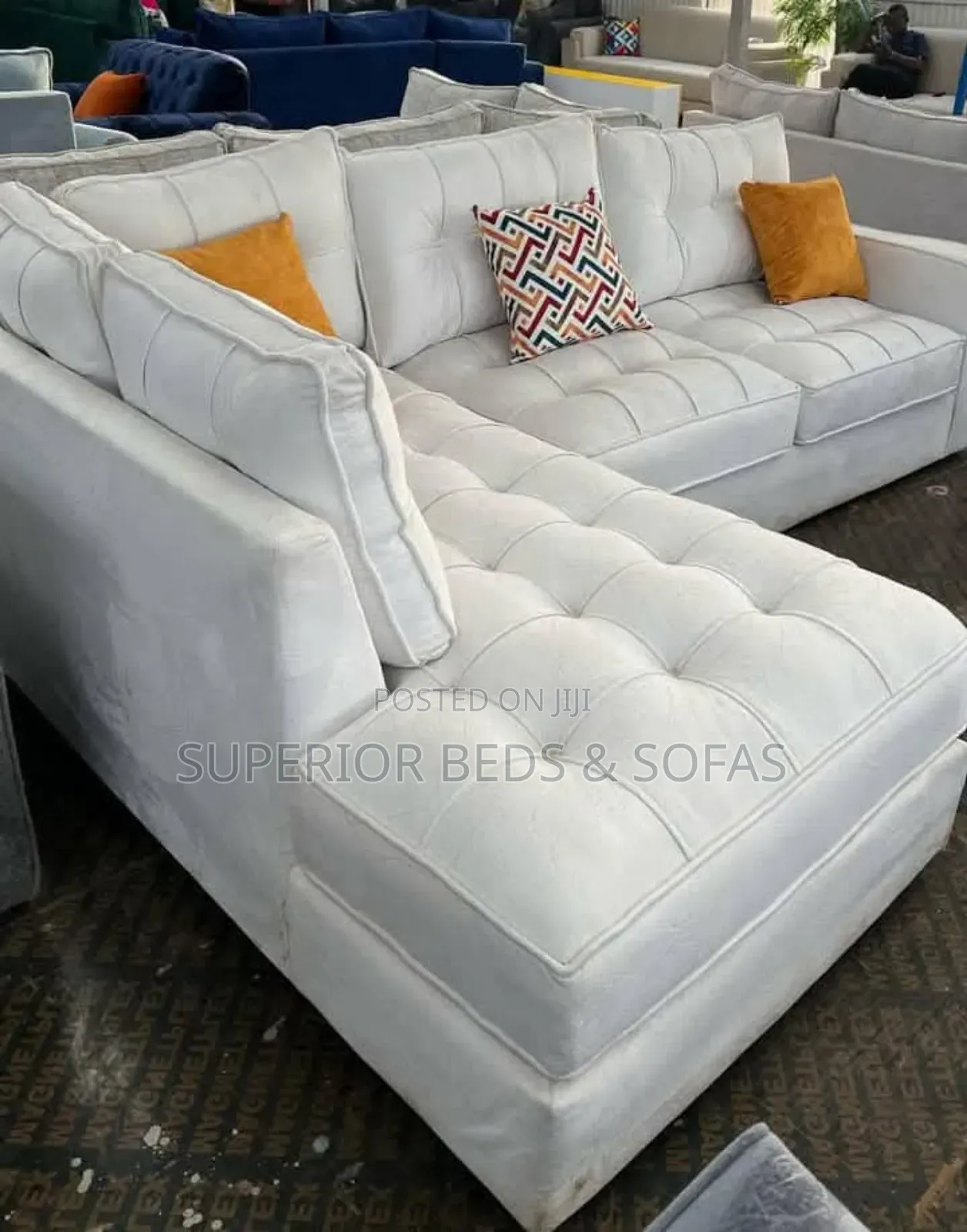 White Corner Sofa( 5 Seater) L-Shaped Seat