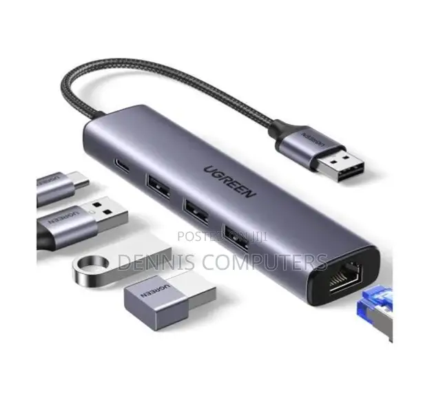 Ugreen Usb3.0 To 3×Usb3.0 +Rj45 (1000m) Ethernet Adapter Type-c Power