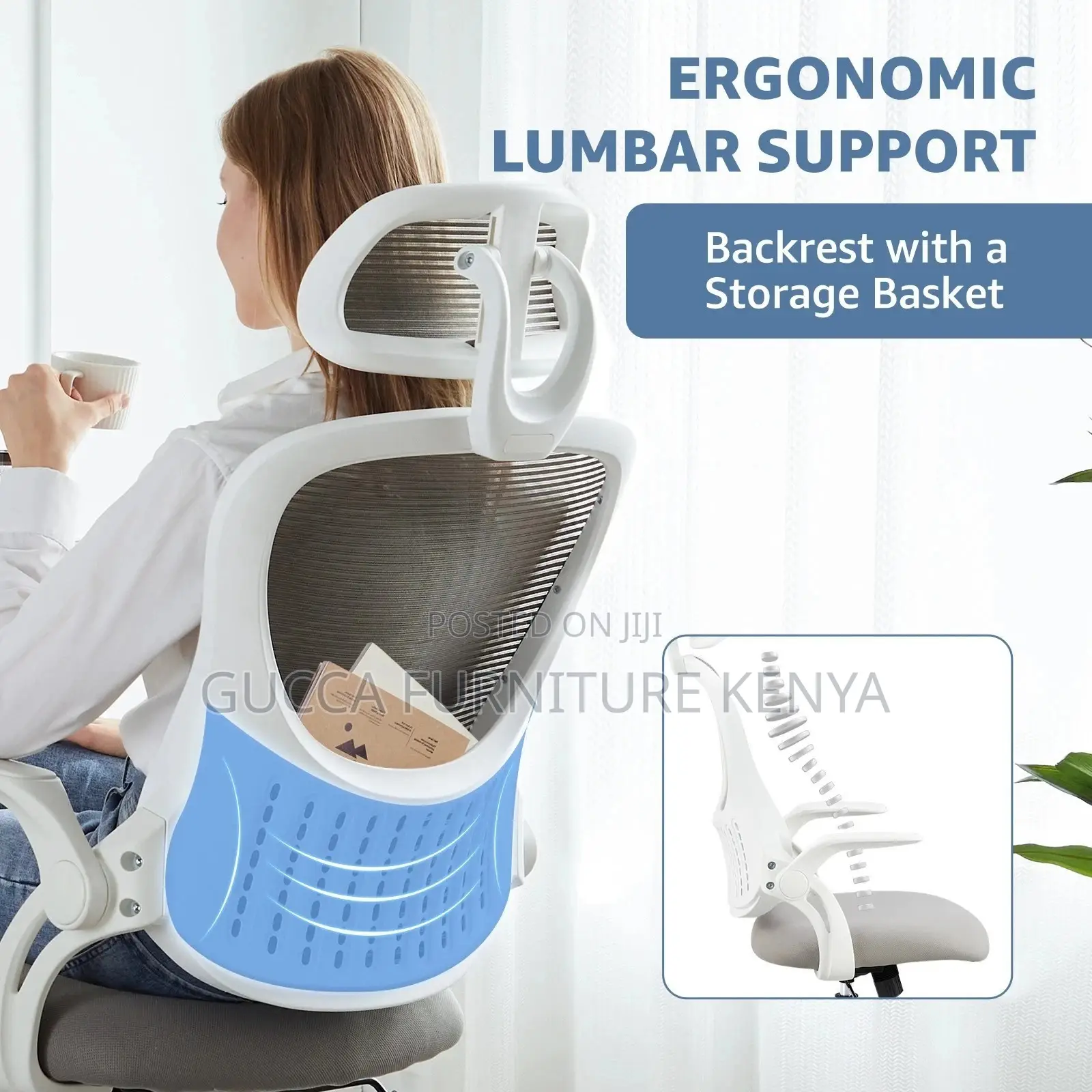 White Ergonomic Seat With Lumbar Support