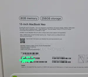 New Laptop Apple MacBook Neo 2026 8GB SSD 256GB