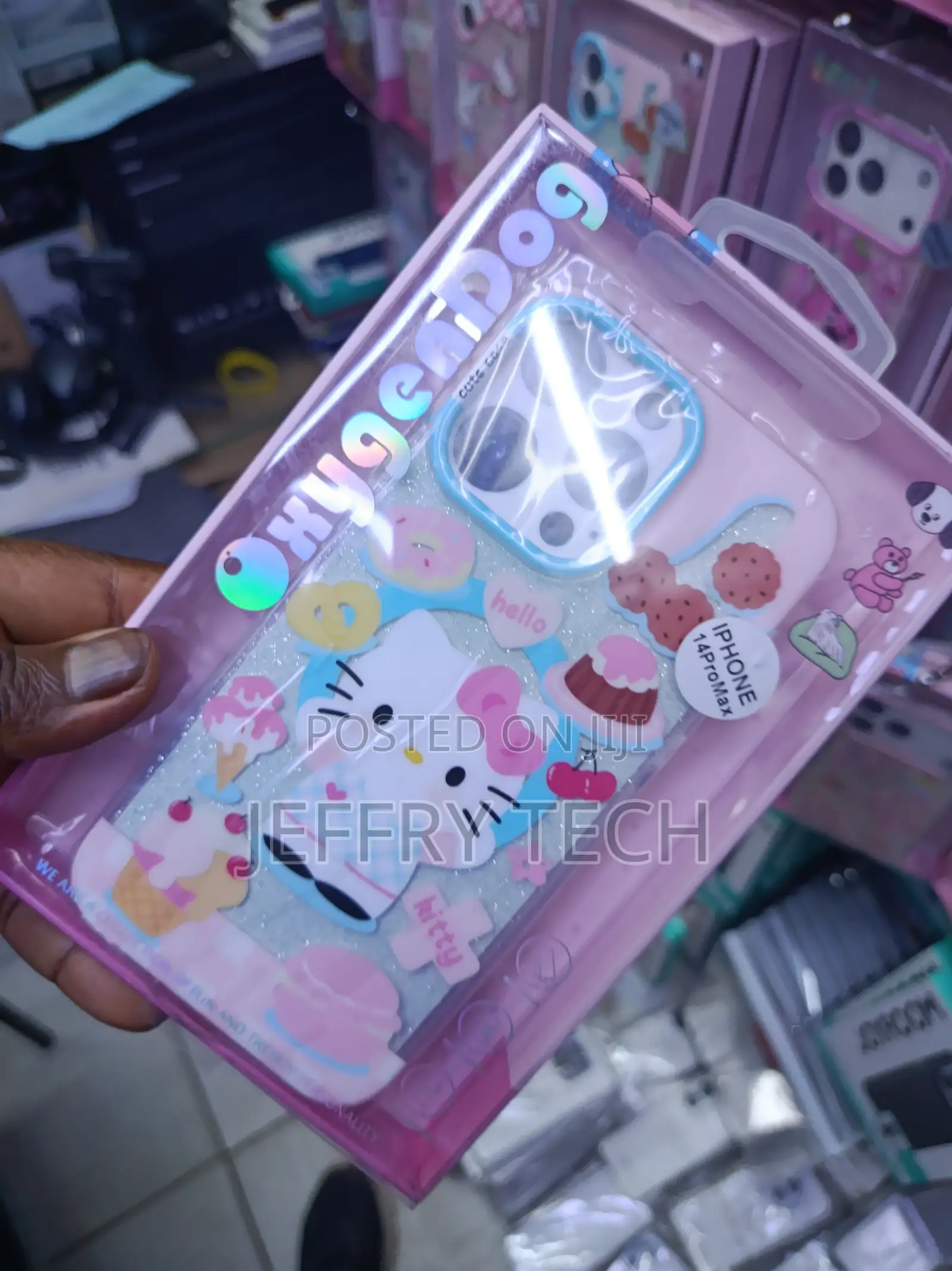Hello Kitty Themed Glitter Phone Case for iPhone 14 Pro Max.