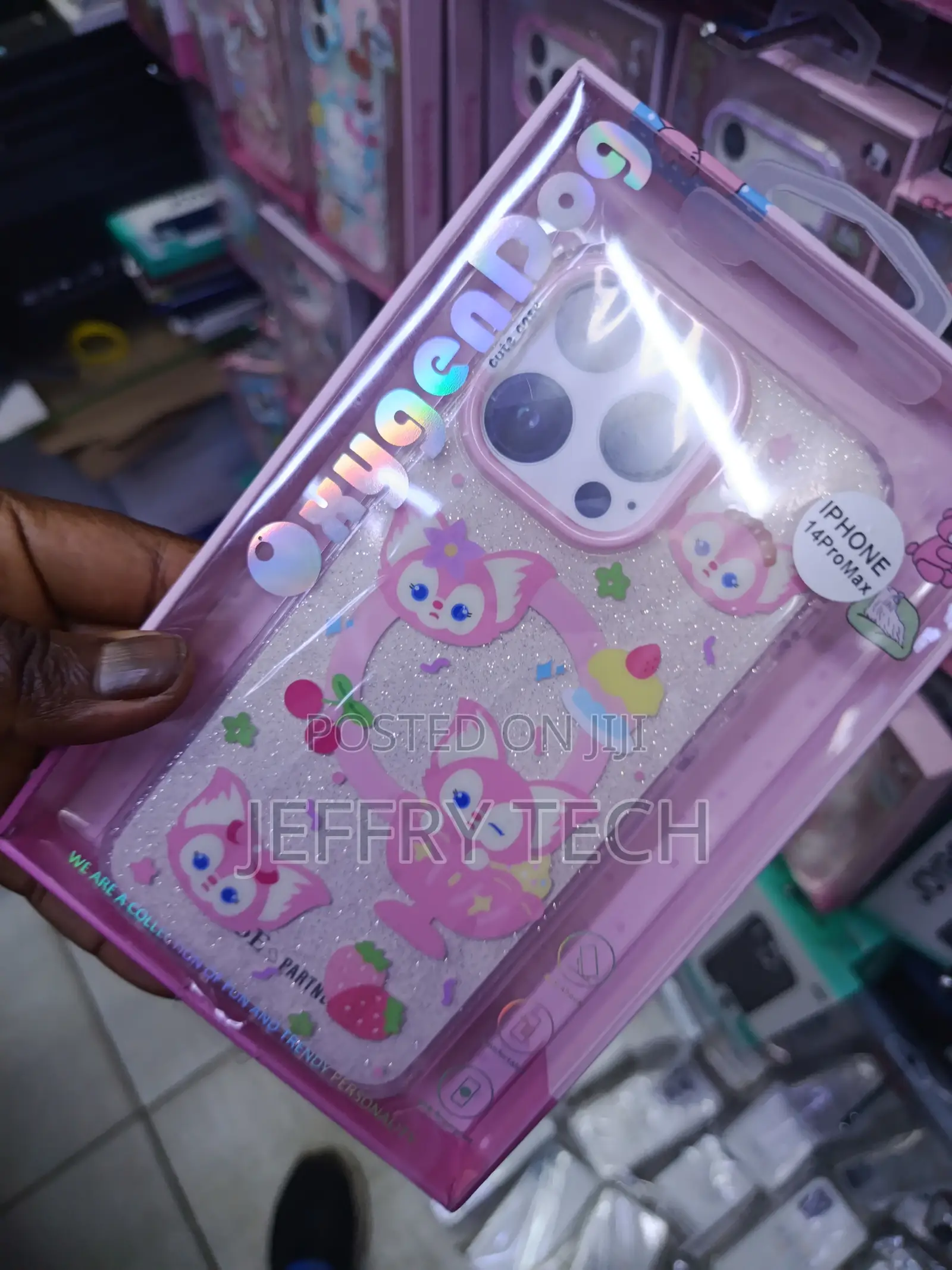Pink and Glittery Cartoon Character Phone Case for iPhone 14