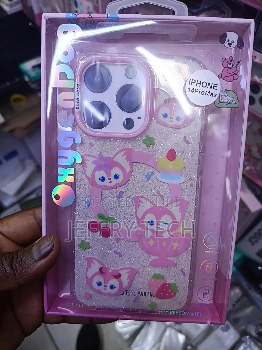 Pink and Glittery Cartoon Character Phone Case for iPhone 14