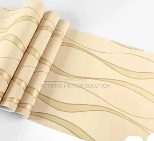 Beige and Gold Wave Pattern Wallpaper Roll