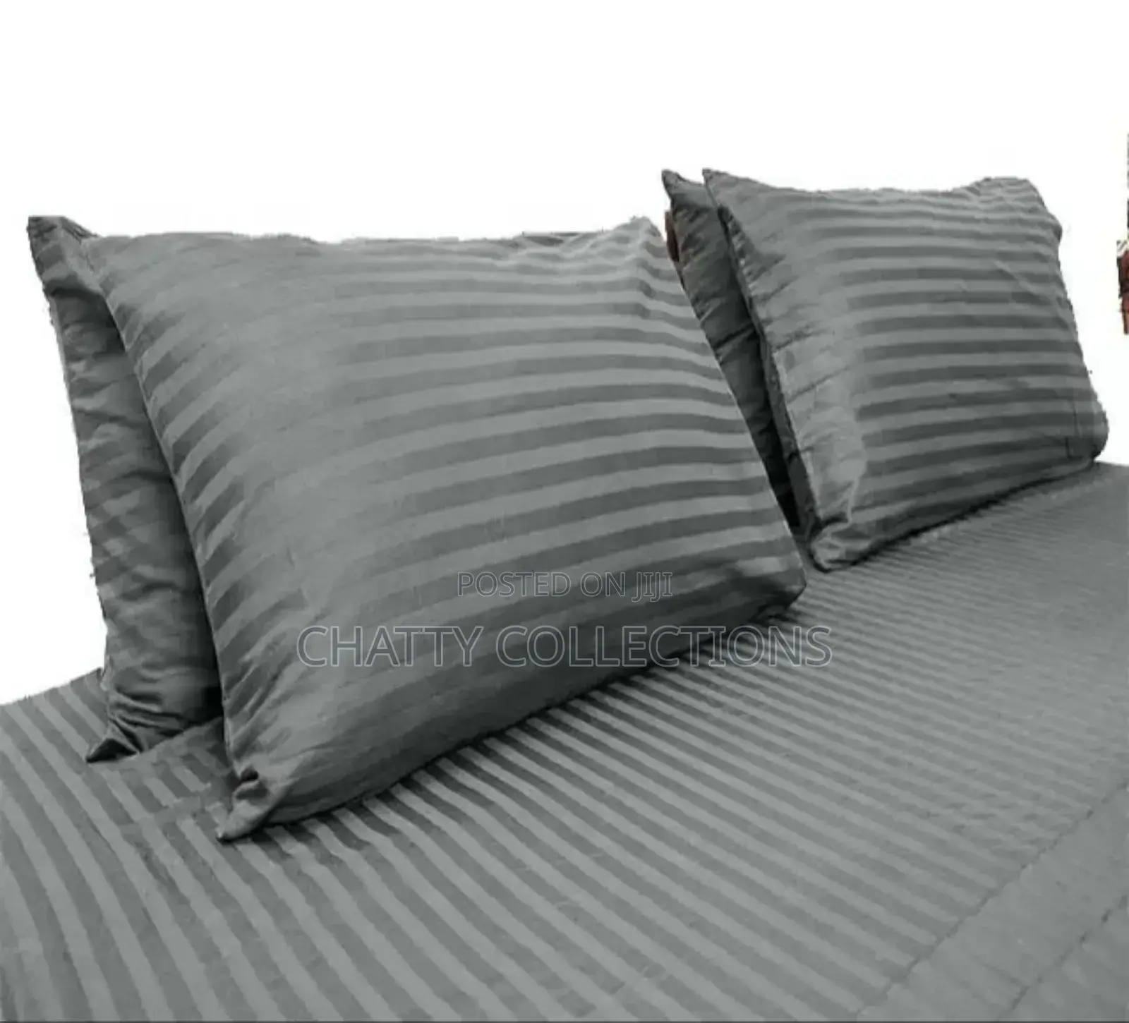 6 by 6 Gray Cotton Striped Bedsheets Set With Pillow Cases
