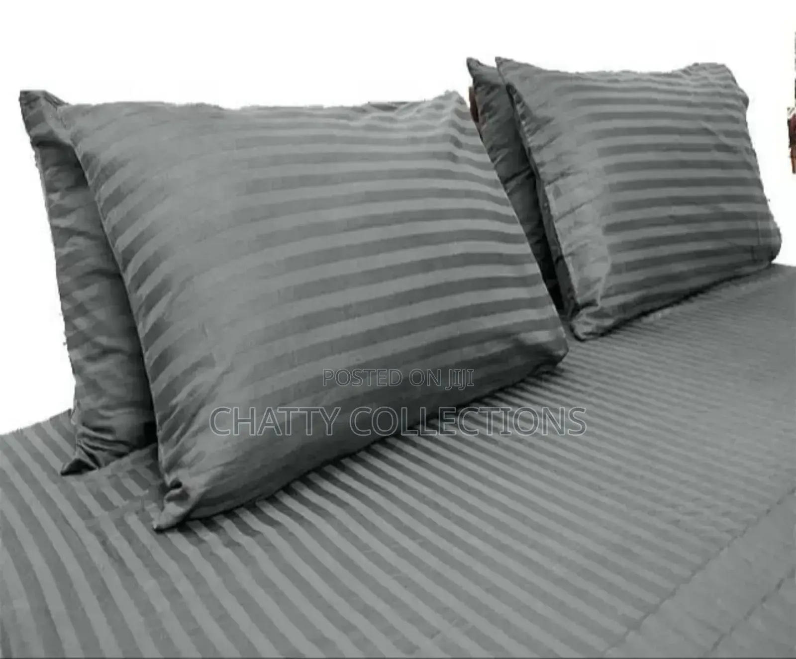 6 by 6 Gray Cotton Striped Bedsheets Set With Pillow Cases