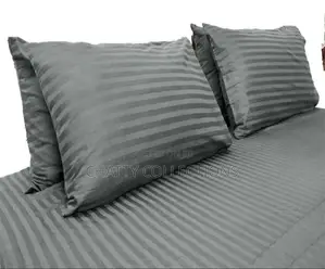 6 by 6 Gray Cotton Striped Bedsheets Set With Pillow Cases