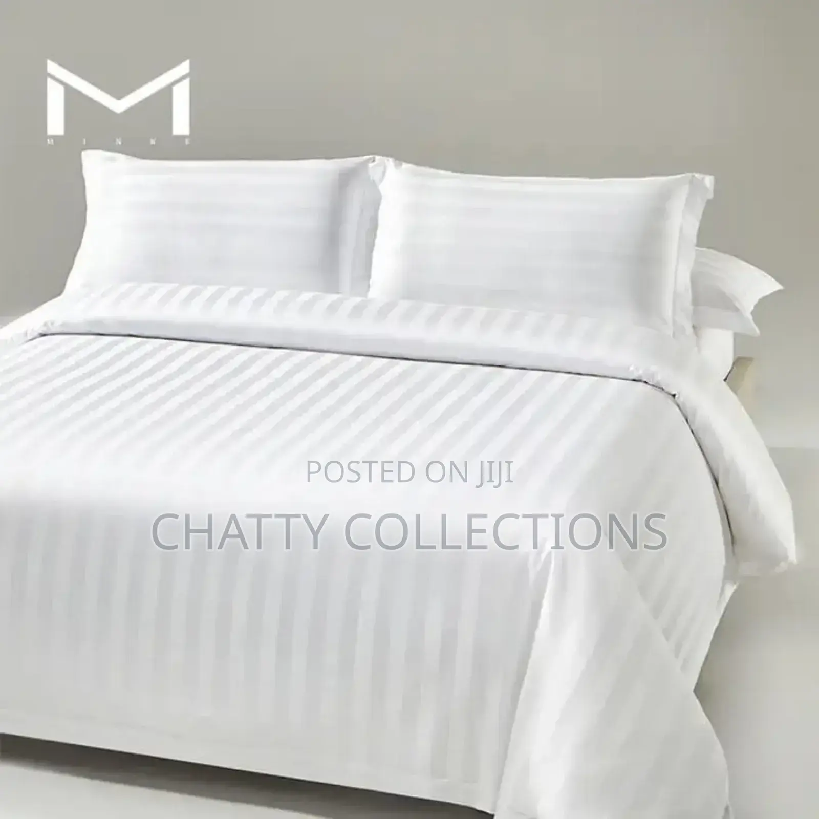 6 by 6 White Cotton Striped Bedsheets Set With Pillow Cases