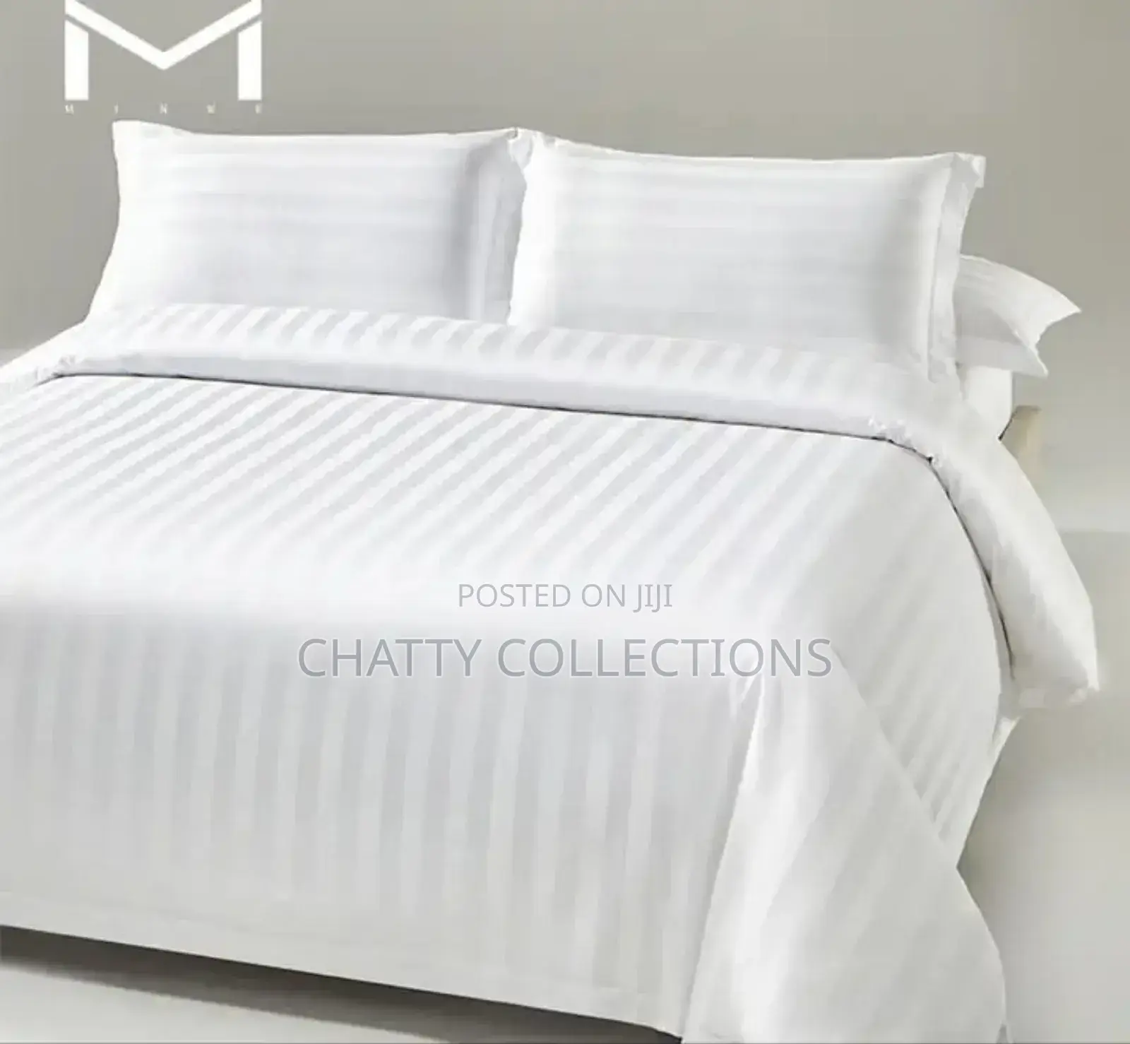 6 by 6 White Cotton Striped Bedsheets Set With Pillow Cases