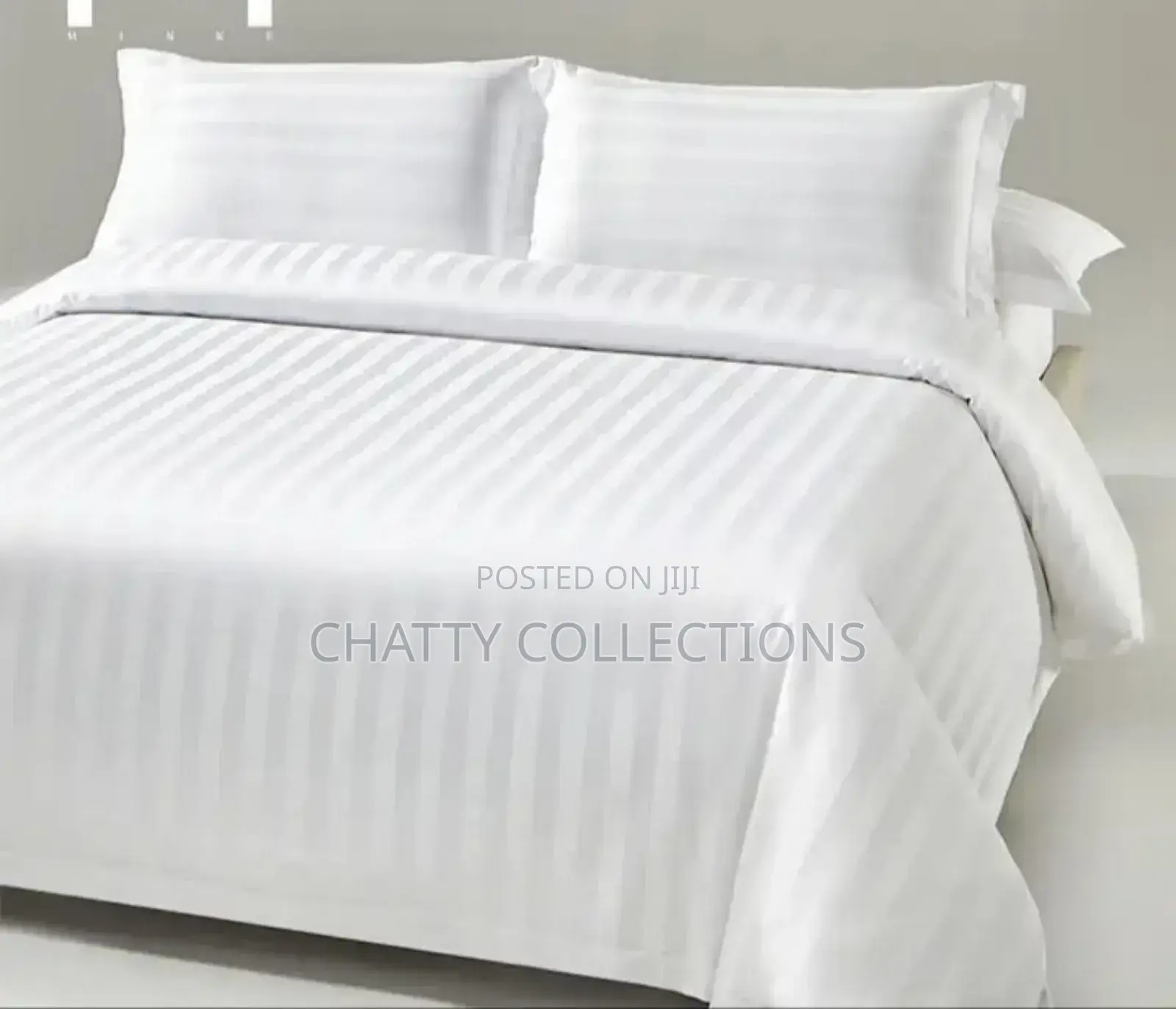 6 by 6 White Cotton Striped Bedsheets Set With Pillow Cases