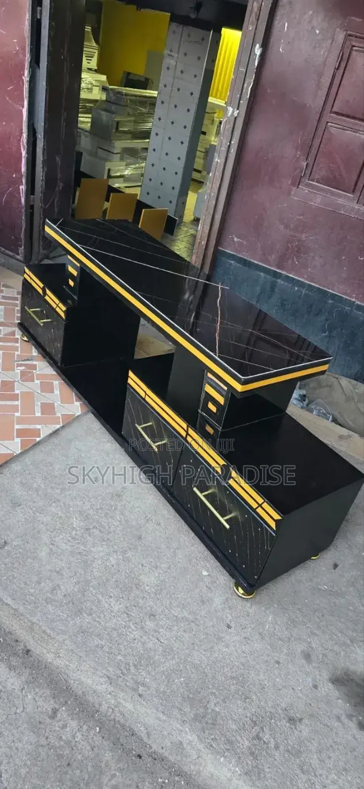 Executive Tv Stand With Marble Coating and Light